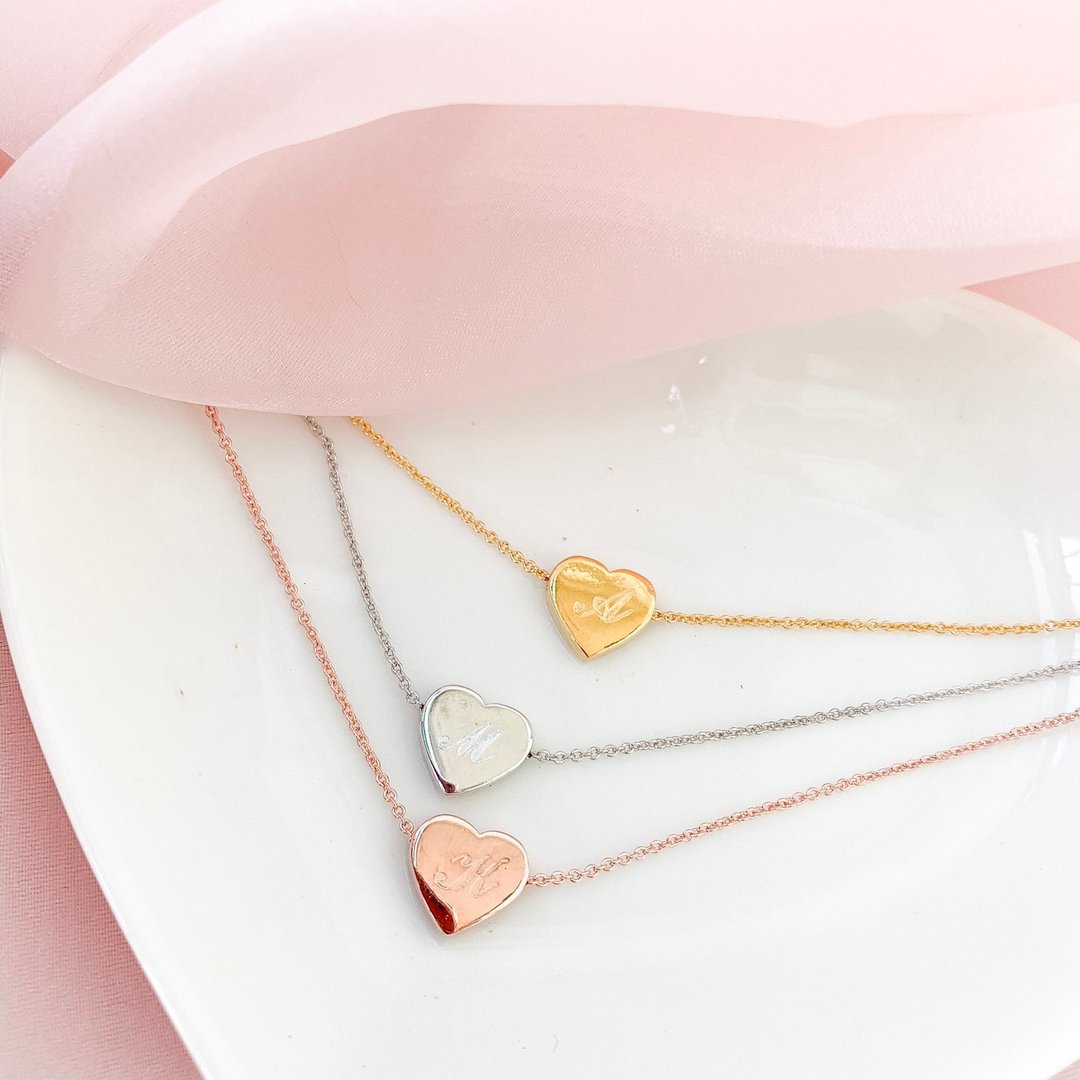mini heart alphabet necklace - 项链 - 其他金属 粉红色