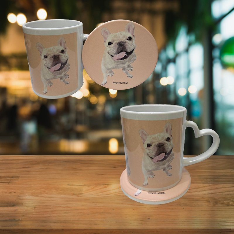 法斗 陶瓷马克杯 + 杯垫 | 礼品套装 - 咖啡杯/马克杯 - 陶 