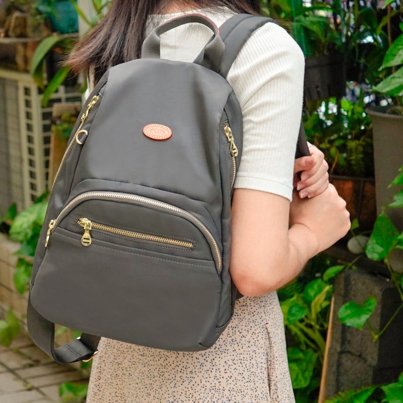 轻盈纾压双侧拉链防盗后背包(小款)-铁灰 - 后背包/双肩包 - 尼龙 灰色