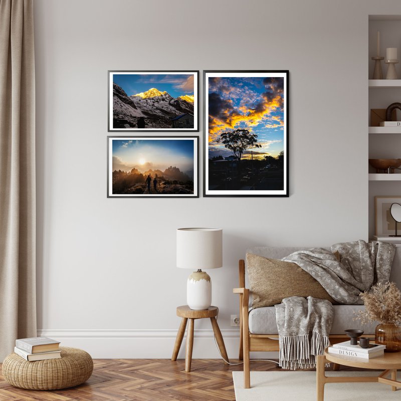 Set of 3 Sunrise Prints - Golden Skies Bundle - 海报/装饰画/版画 - 纸 蓝色