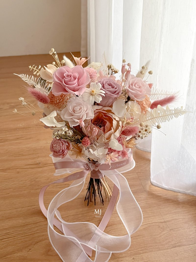 自然型层次永生干燥中新娘捧花 - 干燥花/捧花 - 植物．花 多色