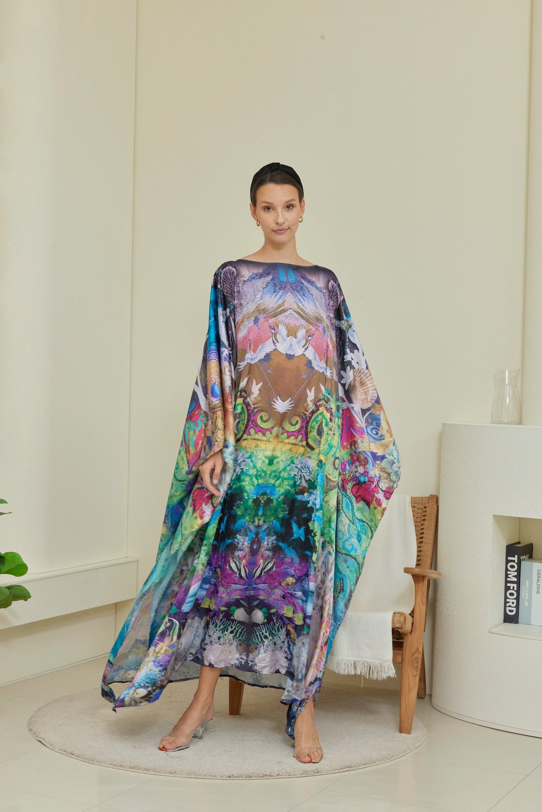 Vintage Silk Bohemian Kaftan, Designer Caftan Maxi Dress, Handmade Loose Fitting - 洋装/连衣裙 - 丝．绢 蓝色