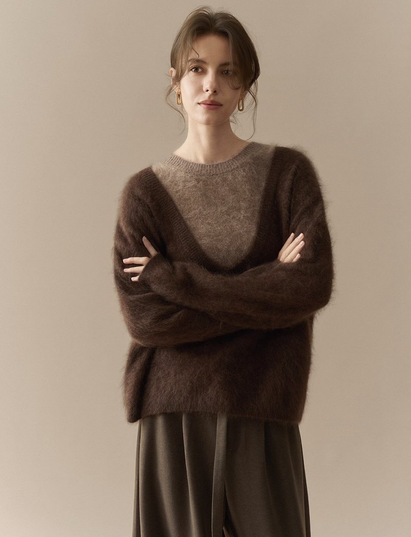 法式复古 / 拉绒感假两件针织毛衣 / 羊绒羊毛 - 女装针织衫/毛衣 - 其他材质 多色