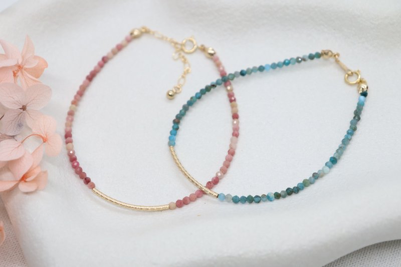 （14KGF）订制工艺极小天然治疗石手链，附弧形条 - 手链/手环 - 宝石 多色