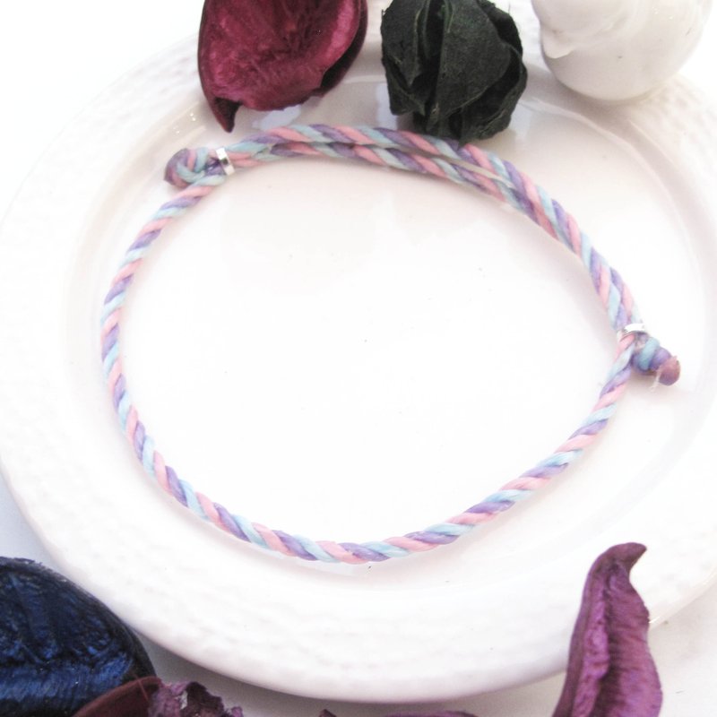 大员囡仔【手工制作】马卡龙×蜡绳手链 粉嫩系 蜡线 blue - 手链/手环 - 聚酯纤维 多色