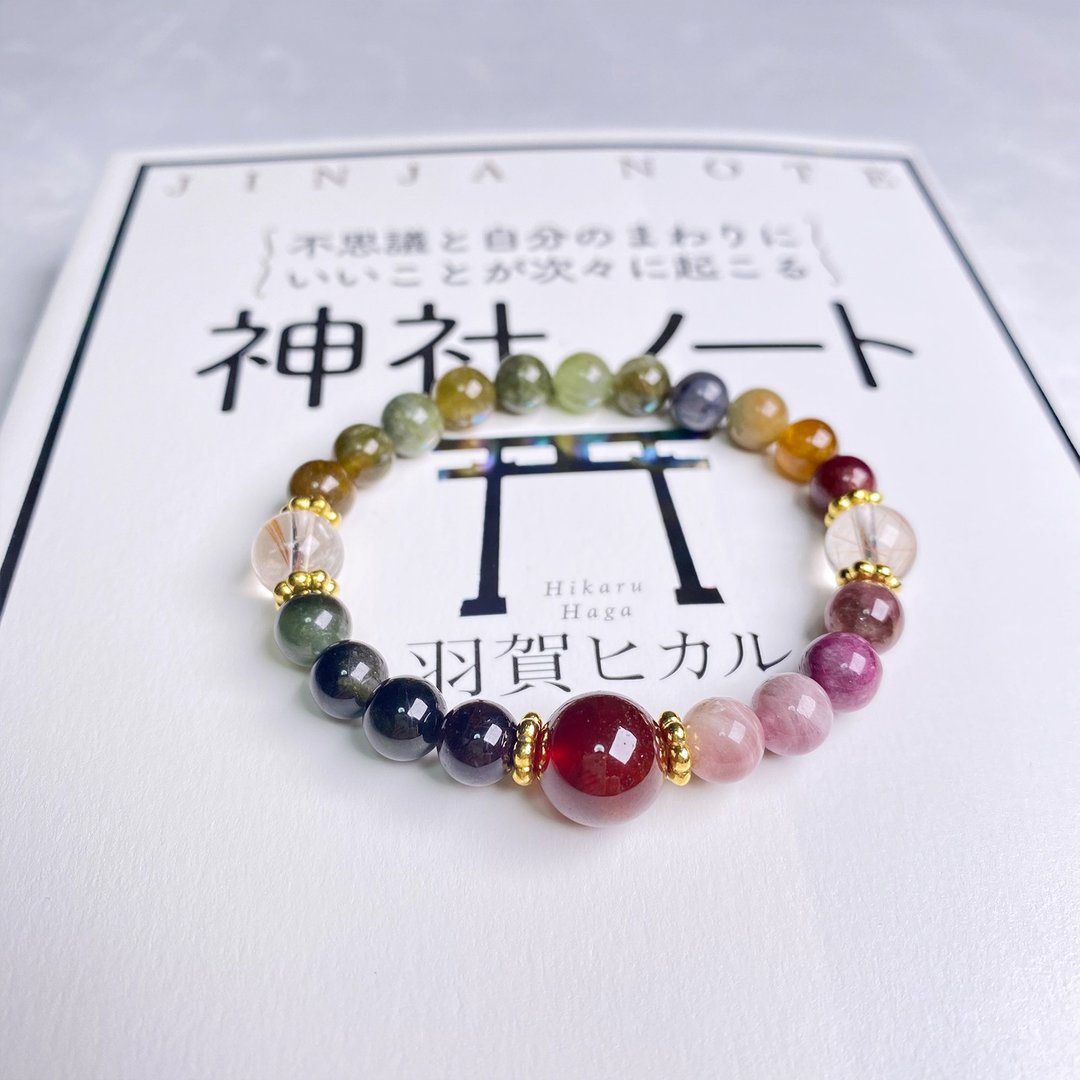 粉碧玺 健康运 平安 净化 天然水晶 日本手作 礼物 能量石手链 - 手链/手环 - 水晶 粉红色