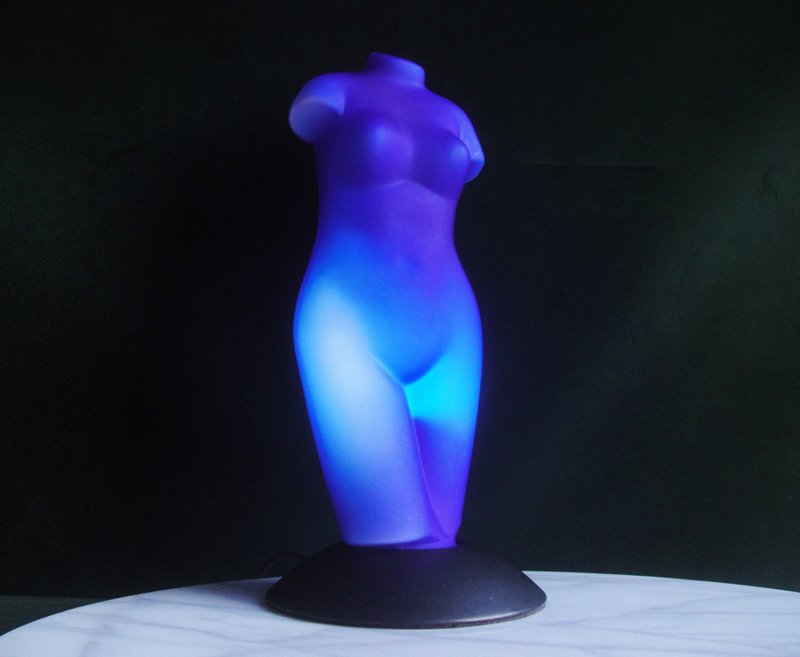 【老时光 OLD-TIME】早期二手台湾制玻璃裸女桌灯-蓝色情挑 - 灯具/灯饰 - 其他材质 