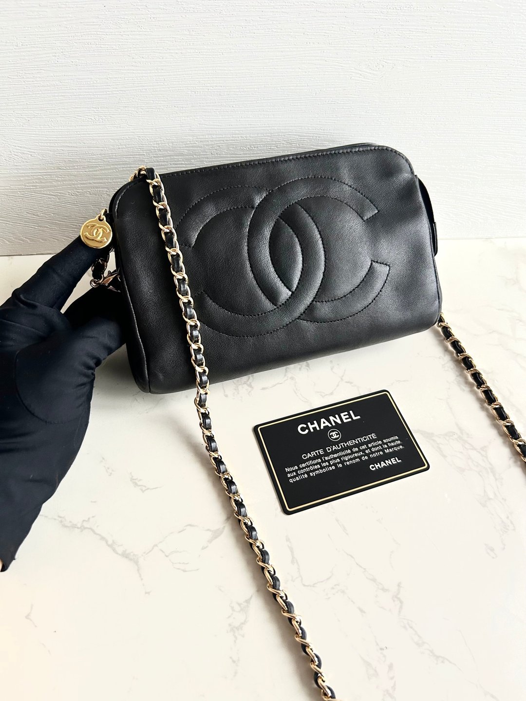 中古包 Chanel 黑色小羊皮革斜背包 单肩包 侧背包 二手包 古董包 - 侧背包/斜挎包 - 真皮 黑色