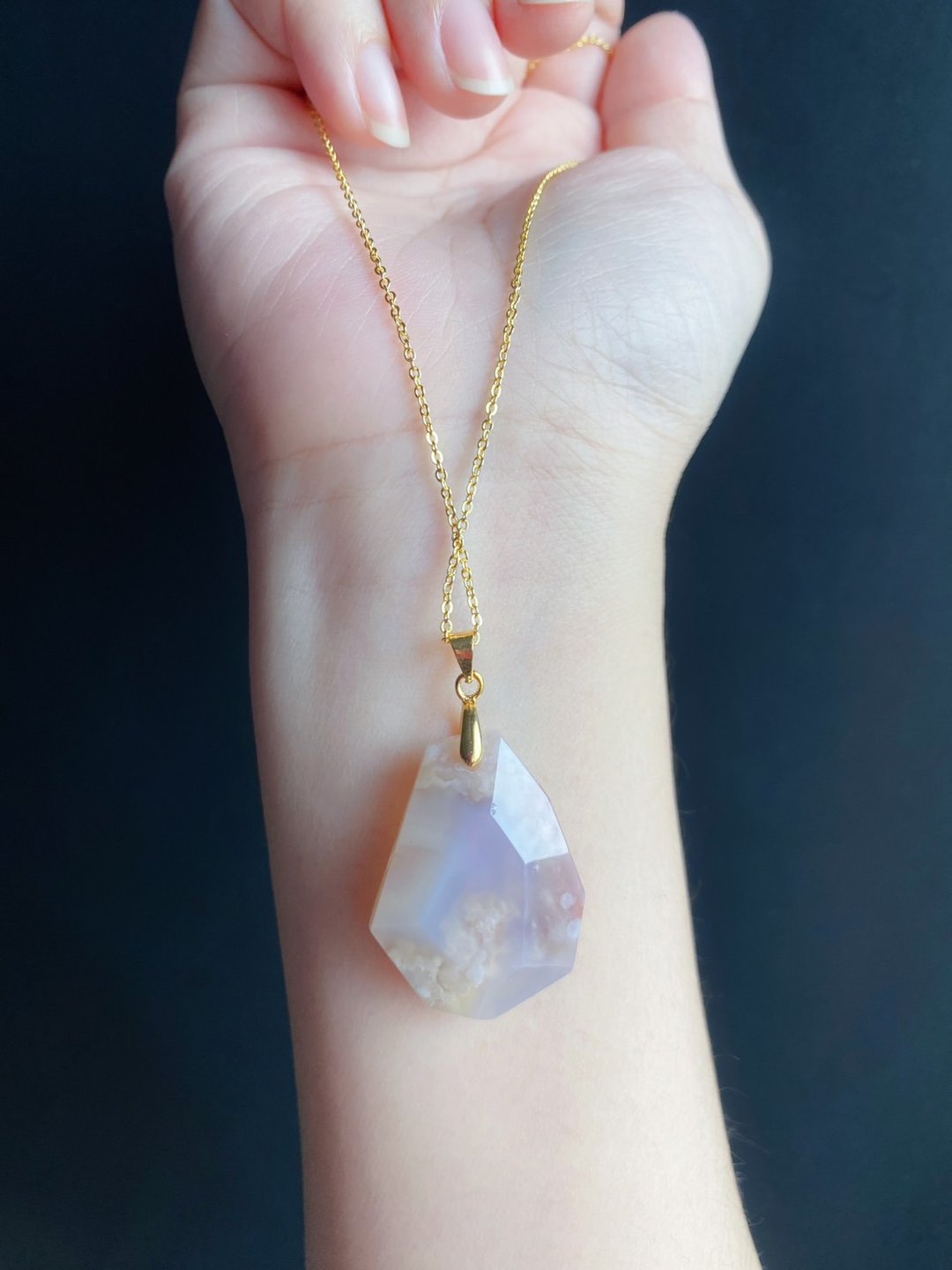 孤品 樱花玛瑙 超美 钻石 水中花 项链 闺密 天然石 礼物 - 项链 - 水晶 粉红色