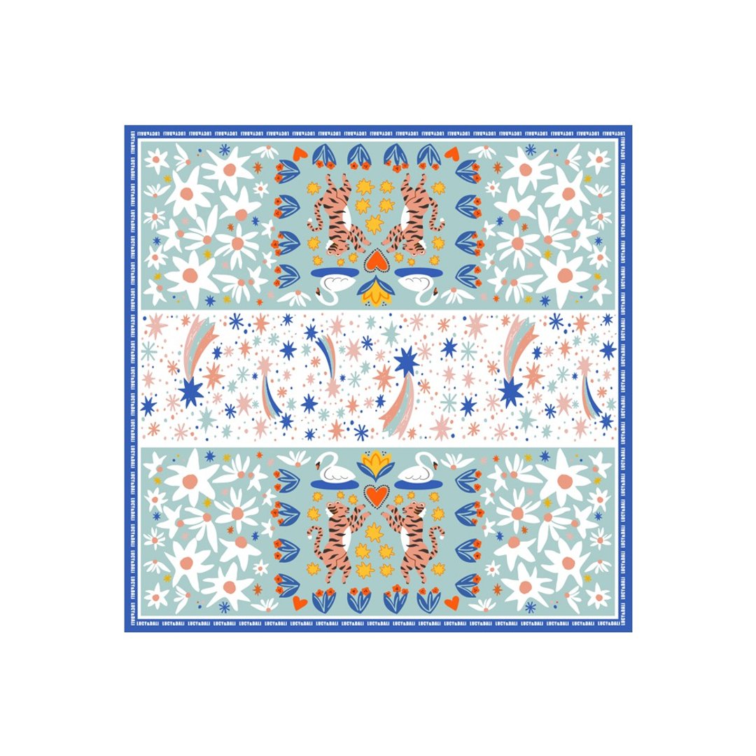 ::真丝100%silk披肩大方巾::110x110cm 雏菊郁金香天鹅 - 丝巾 - 丝．绢 多色