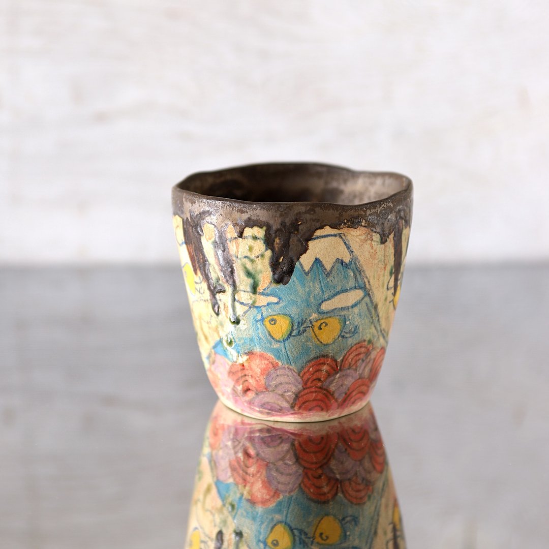 Mt. Fuji of hand twist cup / woodcut print style - 咖啡杯/马克杯 - 陶 多色