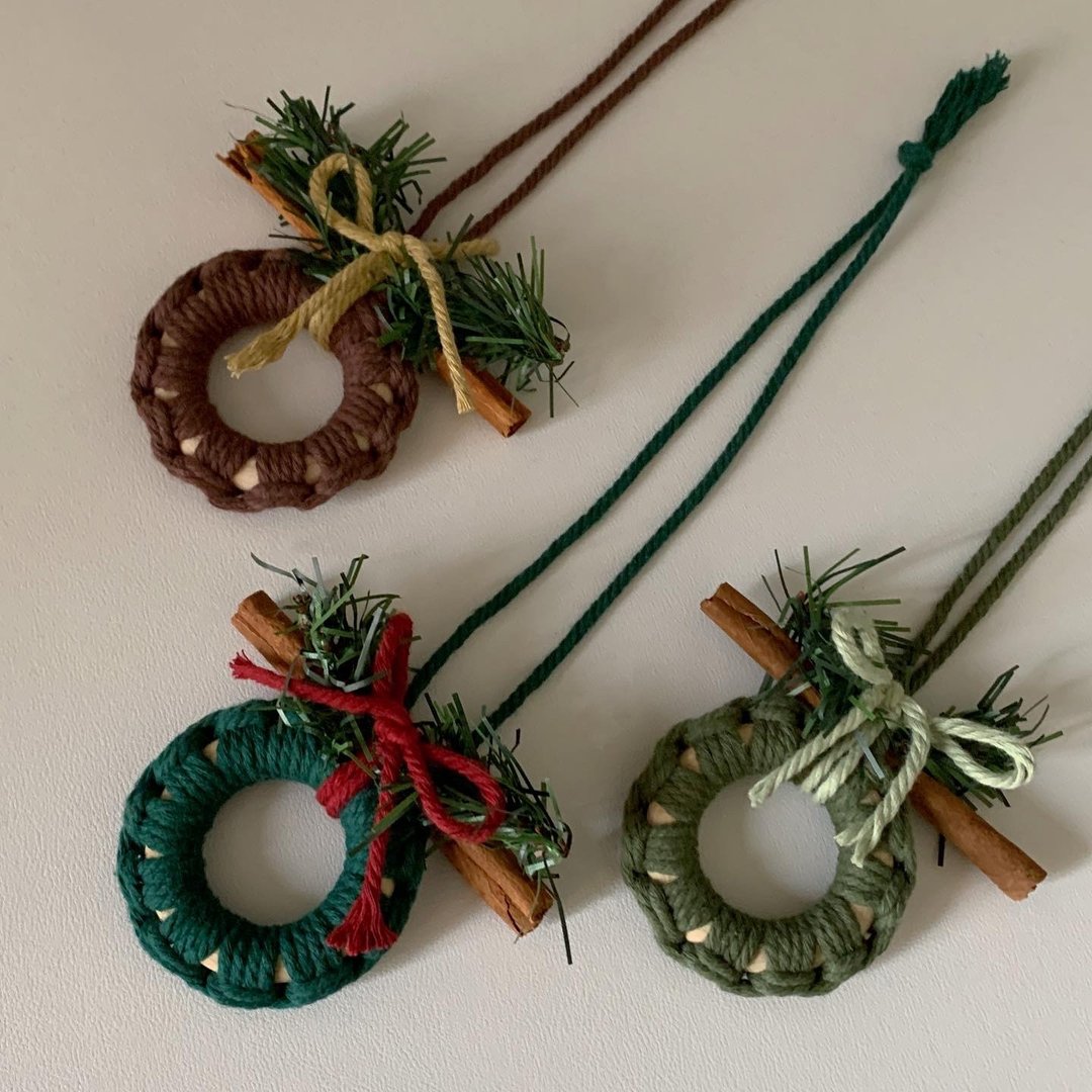 Macrame 编织圣诞环吊饰小卡 - 摆饰 - 棉 多色