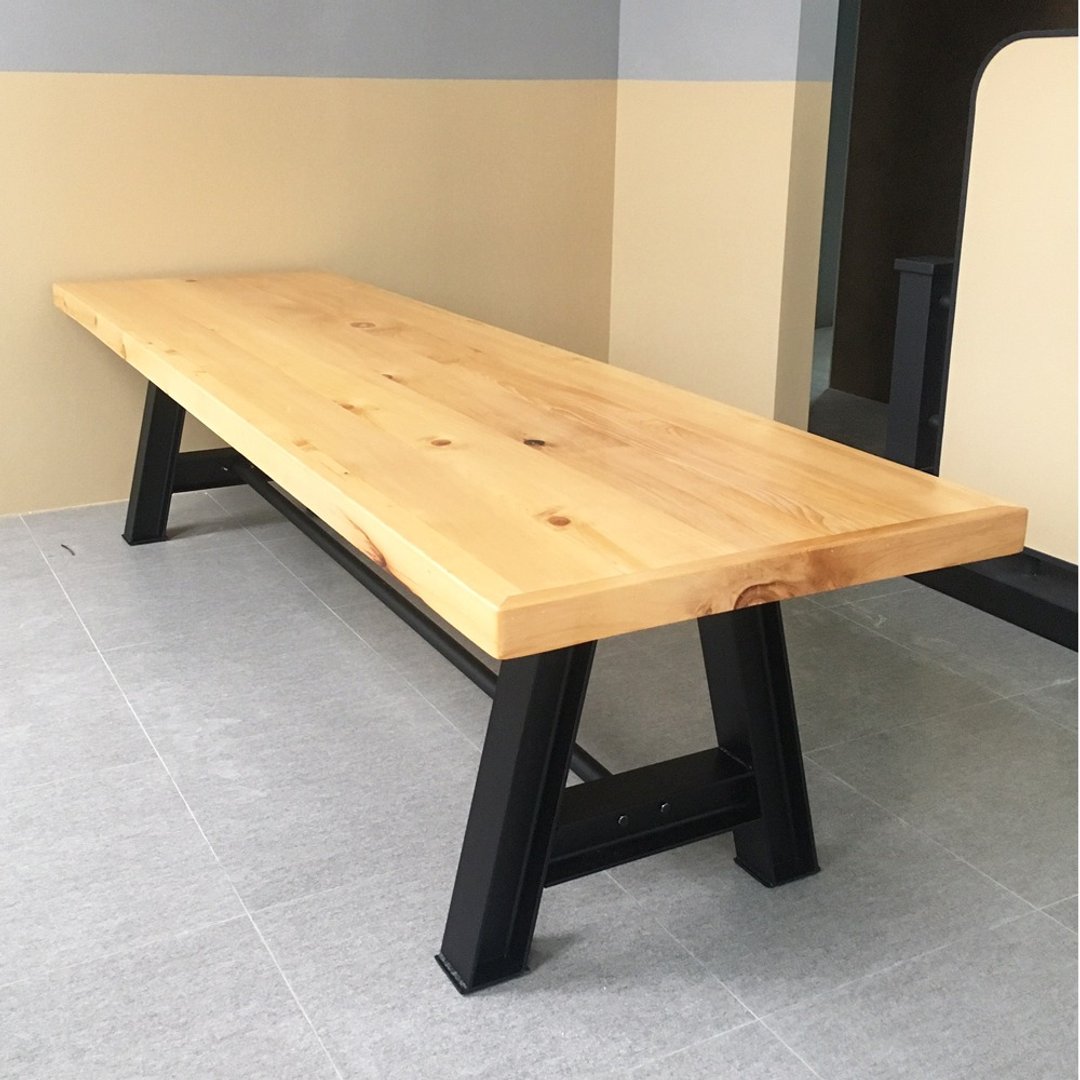 H钢A字脚 铁杉 假厚 大桌 300厘米 餐桌 尺寸皆可订制 CUA-023 - 餐桌/书桌 - 木头 咖啡色