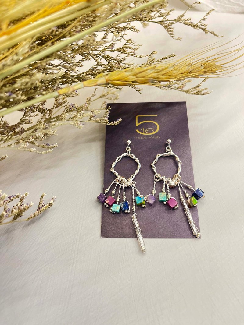 五色神光 - 耳环/耳夹 - 宝石 