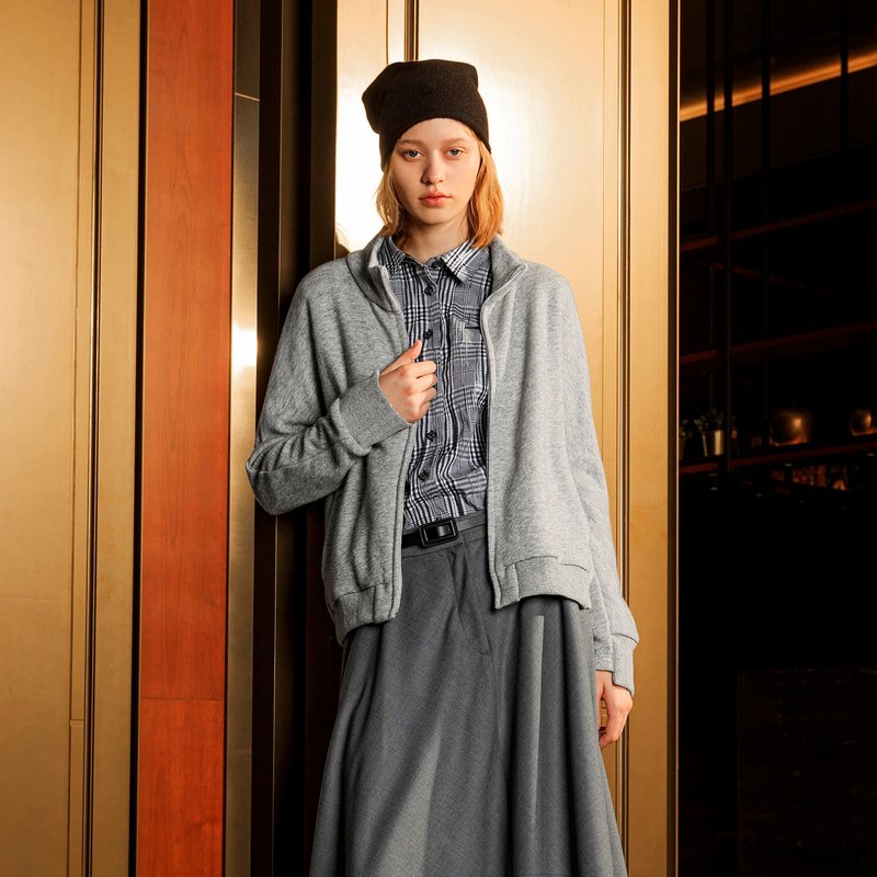 结构袖口立领罗纹外套 - 女装休闲/机能外套 - 其他材质 灰色