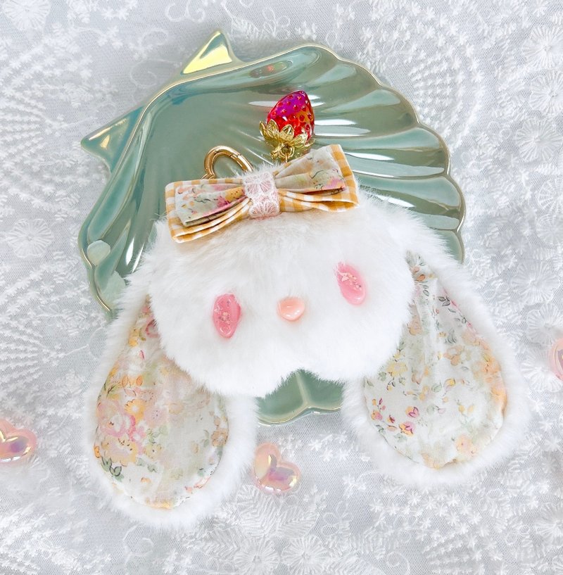 钥匙扣 玩偶 布偶 兔子 丝带 Liberty面料 plume おかおちゃん - 钥匙链/钥匙包 - 聚酯纤维 白色