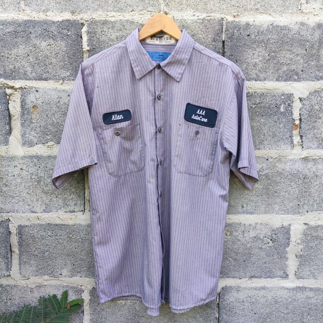 复古 Cintas Comfort Flex AAA 汽车维修服务工作衬衫 - 男装衬衫 - 棉．麻 灰色