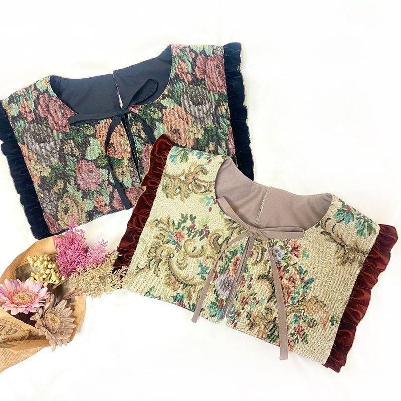 古典丝绒荷叶边织锦领饰 (米色) - 领结/领巾 - 聚酯纤维 卡其色