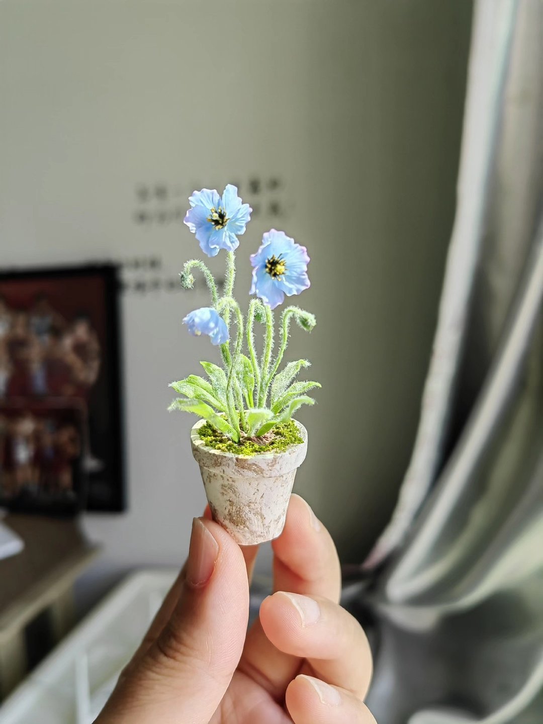 绿绒蒿微縮黏土藍紫色迷你盆栽 - 摆饰 - 粘土 蓝色