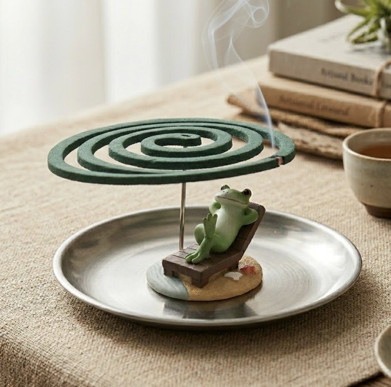 夏季蚊子守门员－复古蛙蛙之 我不想努力了我只想躺平 凉伞蚊香架 - 防蚊用品 - 其他材质 绿色