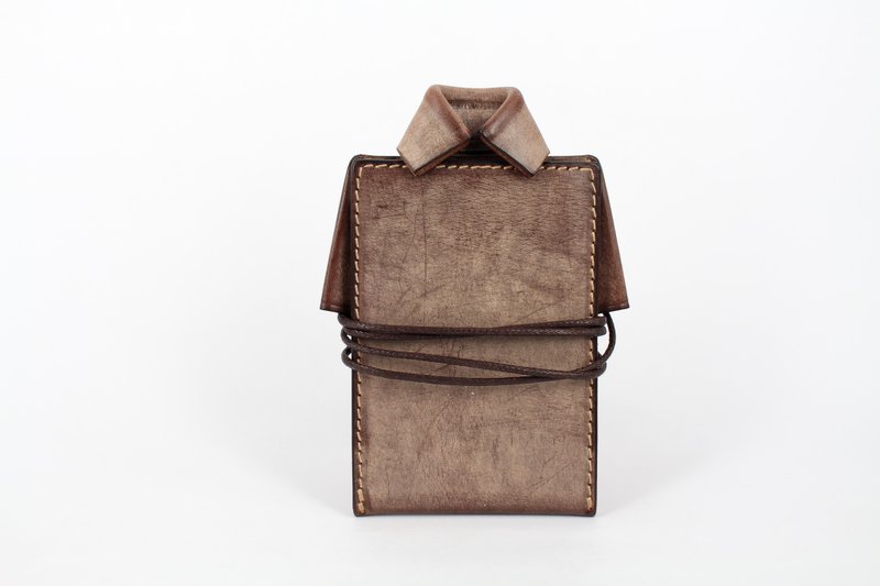 MOOS X WASOME ORIGAMI 植鞣牛革 全人手缝制 证件套 (咖啡色) - 项链 - 真皮 咖啡色