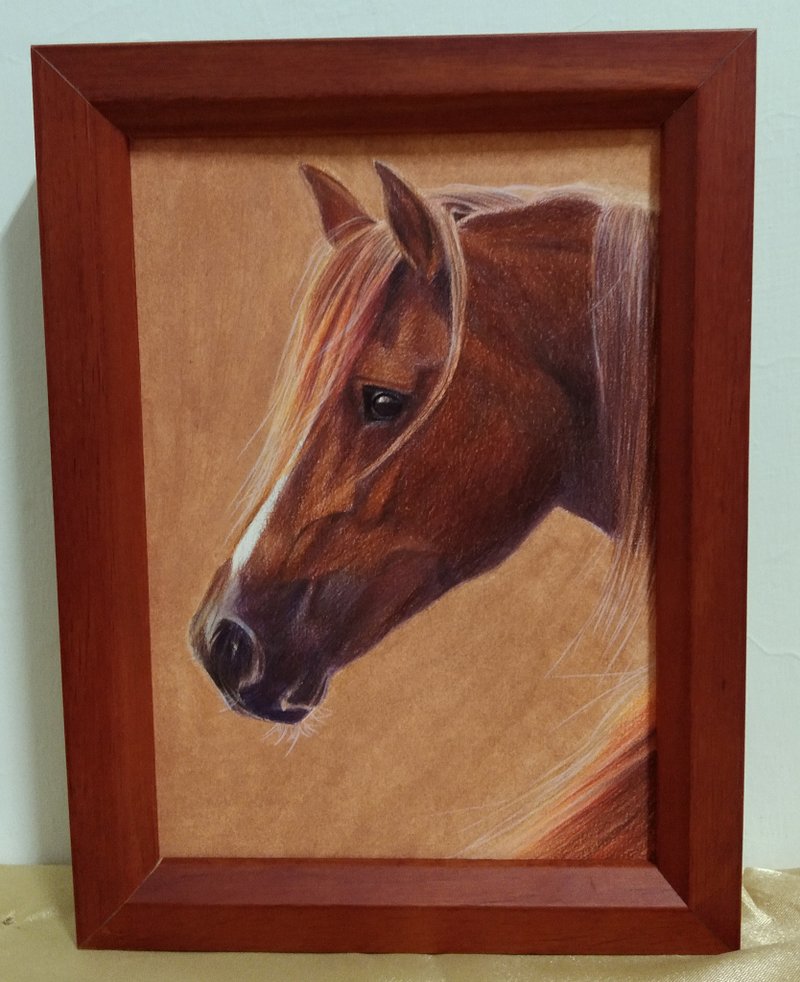 摆设 / 骏马 / 色铅笔画 / 原稿 / 含框 - 海报/装饰画/版画 - 纸 