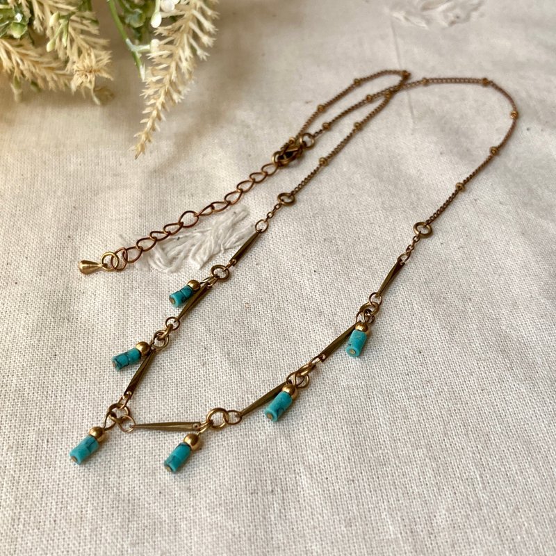 老林杂货 | 印度松石小流苏黄铜项链 - 项链 - 铜/黄铜 金色