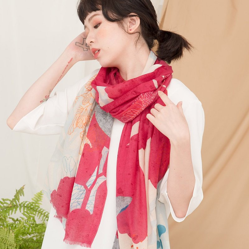 BANNIES x FERN ONLY 蕨美联名围巾-铁线蕨| 女生礼物 羊毛围巾 - 围巾/披肩 - 羊毛 粉红色