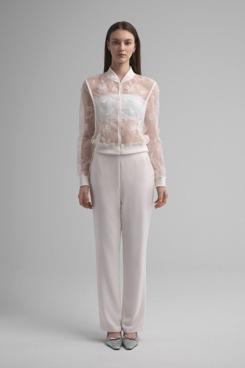 Eso雪纱花影3D雷射贴花透肤外套 - 女装休闲/机能外套 - 其他人造纤维 白色