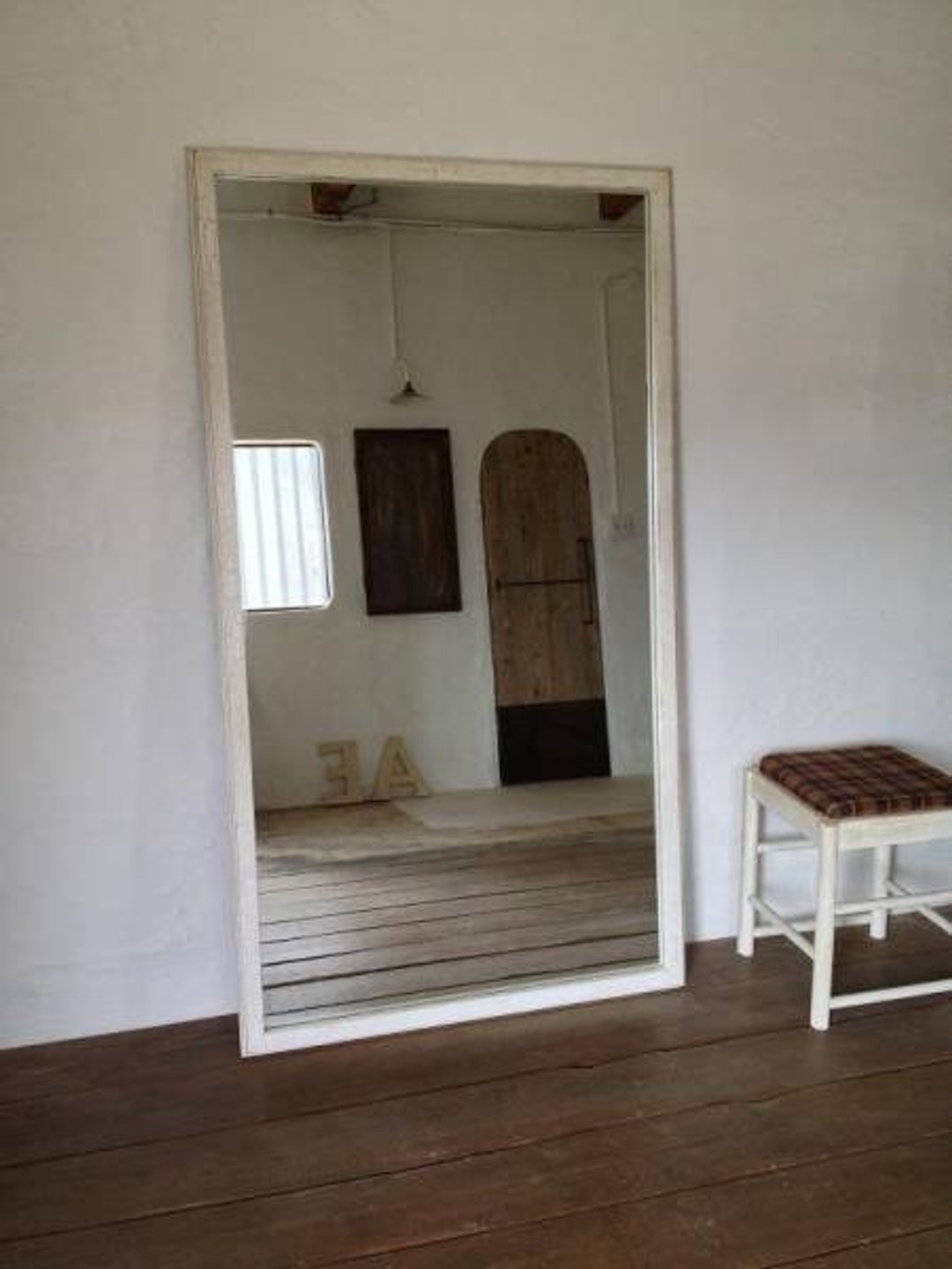 Quantity limited TM-18-6 Mirror thickness 6mm Large mirror with the texture of peeled white wood Full body Mirror Mirror Store Beauty salon Size order possible - 摆饰 - 木头 