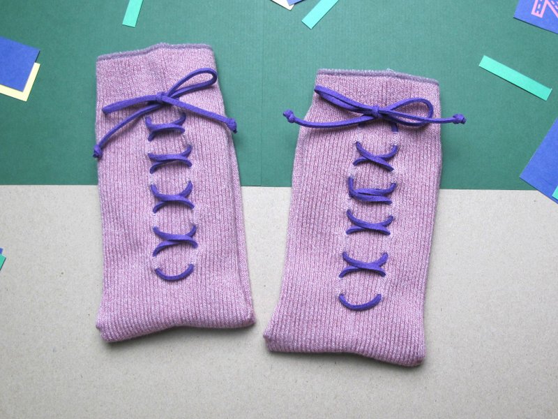 XX Socks/文青款绑绳中统袜/香槟粉紫/接单订制 - 袜子 - 棉．麻 粉红色