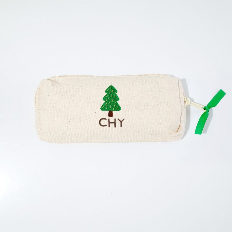 【Q-cute】笔袋系列-圣诞树-加字/定制化 - 铅笔盒/笔袋 - 棉．麻 绿色