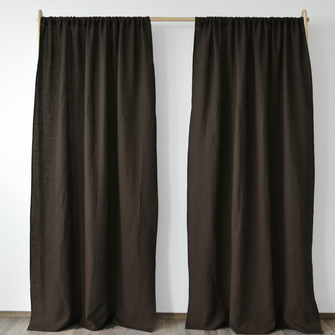 Brown regular and blackout linen curtains / Custom curtains / 2 panels - 门帘/门牌 - 亚麻 咖啡色