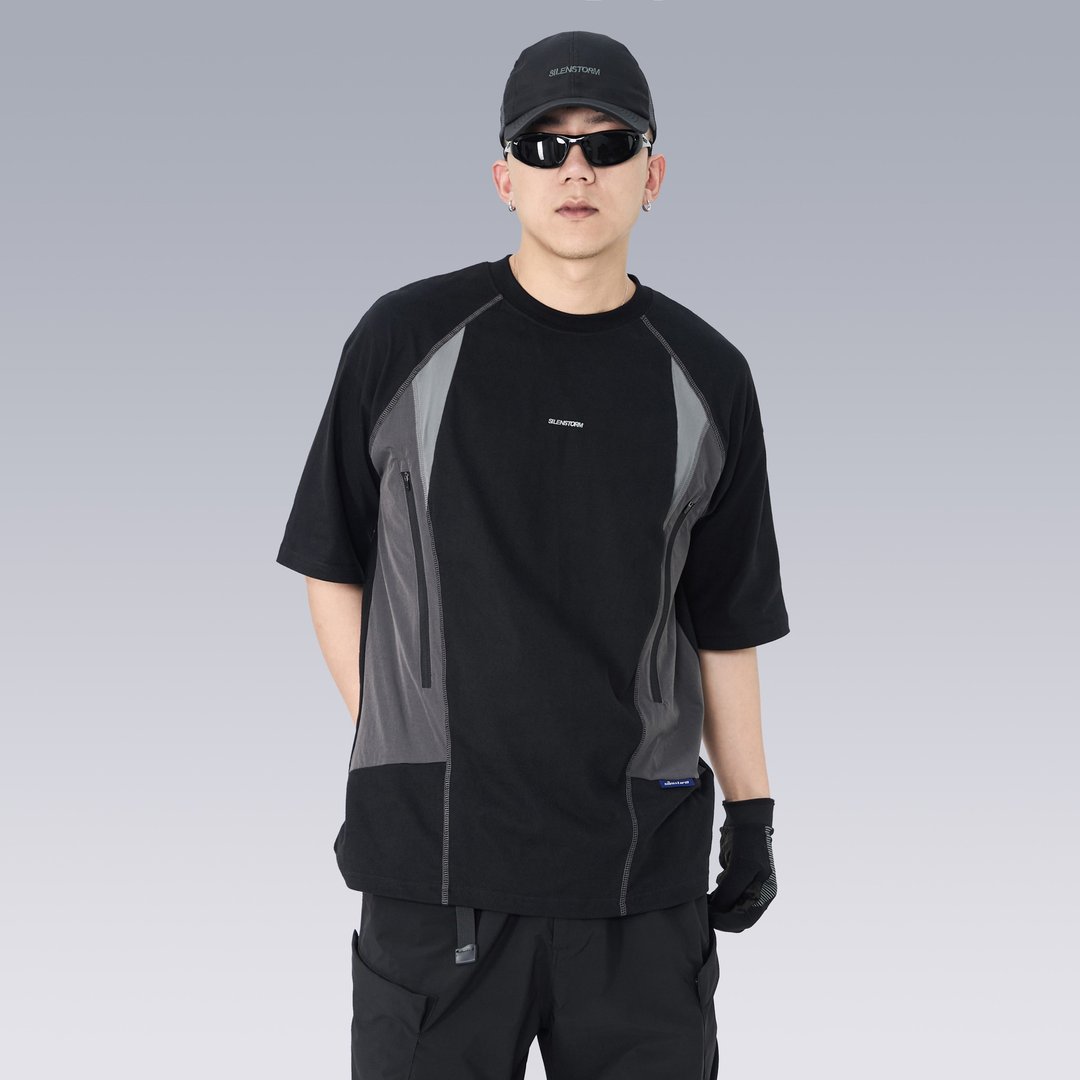 机能风口袋工装上衣拼接宽松短袖户外运动休闲通勤t恤 - 男装上衣/T 恤 - 其他材质 黑色