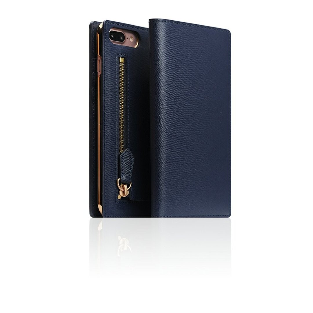 SLG Design iPhone 8 / 7 Plus D5 ZIPPER 拉链包款式 侧掀式真皮皮套 - 海军蓝 - 手机壳/手机套 - 真皮 蓝色