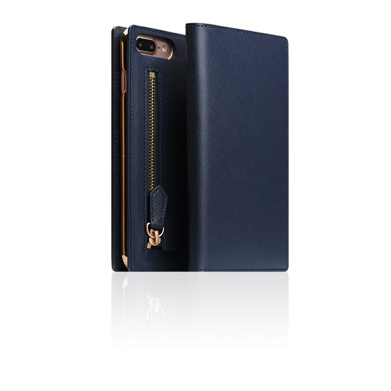 SLG Design iPhone 8 / 7 Plus D5 ZIPPER 拉链包款式 侧掀式真皮皮套 - 海军蓝 - 手机壳/手机套 - 真皮 蓝色