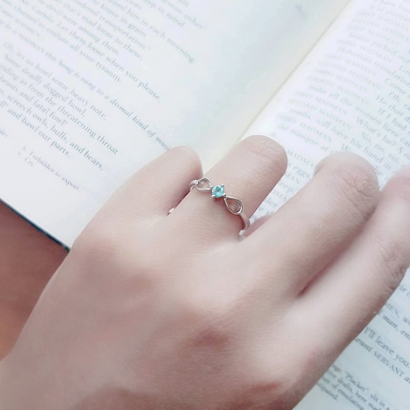 蝴蝶结。3mm 磷灰石/堇青石/碧玺 925 银戒指  可调戒围 - 戒指 - 半宝石 多色