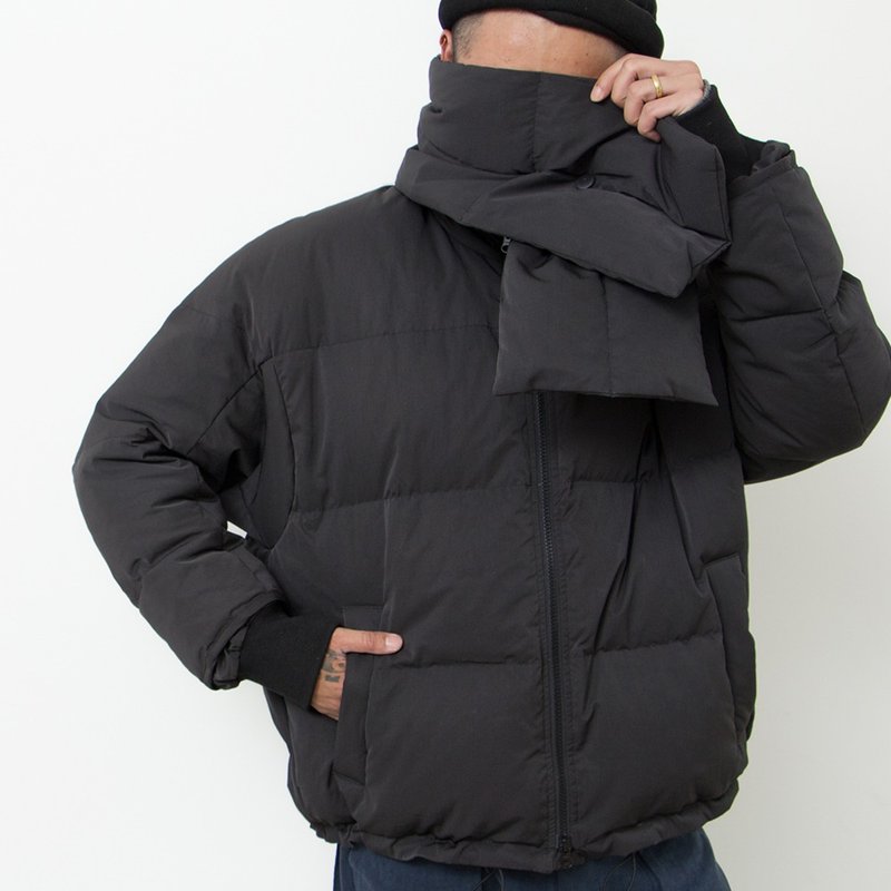 日系寬鬆復古中國風連袖圍巾領羽絨服 - 男装外套 - 棉．麻 