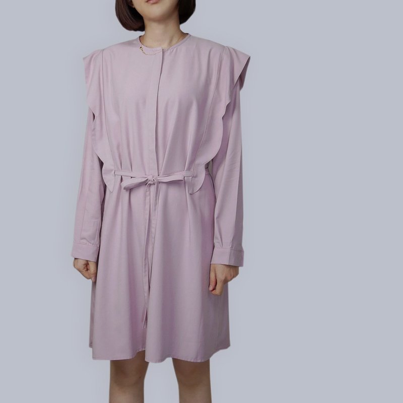 粉色花边饰肩绑带洋装 - 洋装/连衣裙 - 其他人造纤维 粉红色