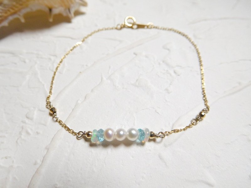 纯14K金珍珠蛋白石K金球手链 订制款 - 手链/手环 - 宝石 蓝色