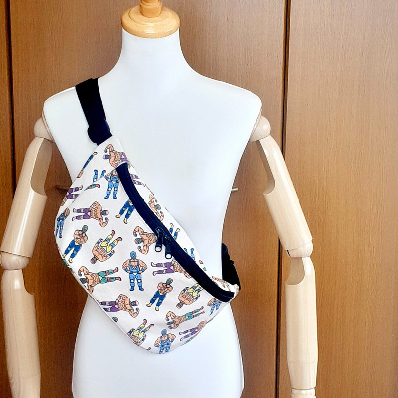 粉红 摔角选手图案 斜背包 有趣图案 缤纷 彩色 条纹 独特图案 趣味图案 侧背包 胸前包 - 侧背包/斜挎包 - 棉．麻 