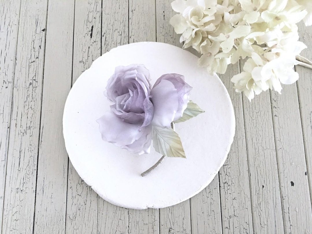 Antique rose branch corsage (antique purple) - 胸针 - 丝．绢 紫色
