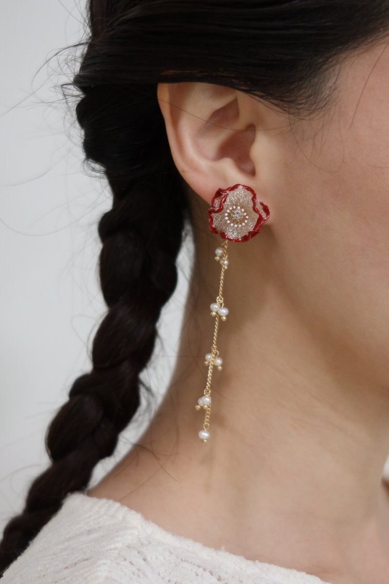 梅之颂耳环\华丽款 925银针 耳夹 夹式耳环 花 礼物 情人节礼物 - 耳环/耳夹 - 其他材质 红色
