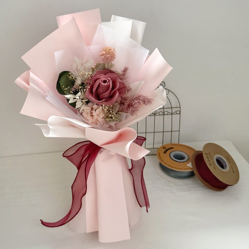 野莓粉单朵玫瑰花束 - 干燥花/捧花 - 植物．花 粉红色