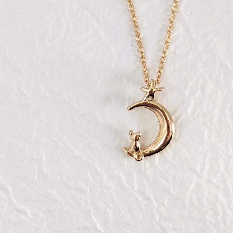 K18 乘着星月而来的猫咪项链 - 项链 - 其他金属 金色