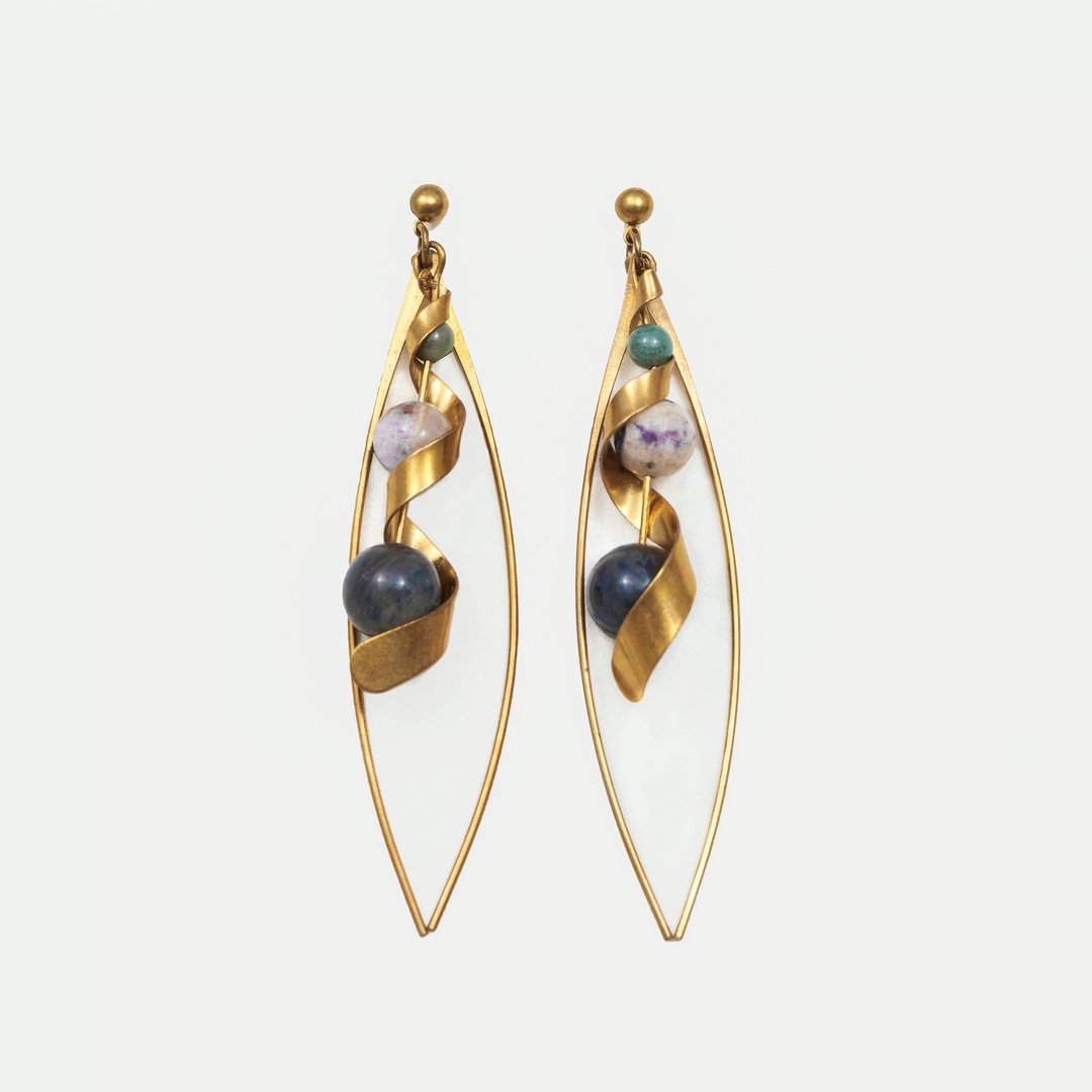 波浪耳环 - Waving-type Earrings - 耳环/耳夹 - 宝石 金色
