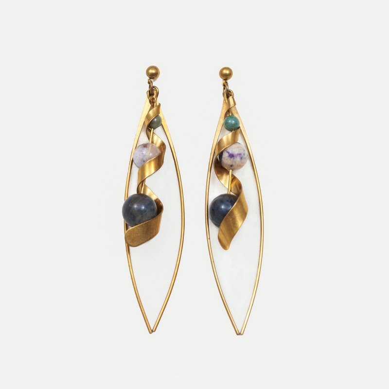波浪耳环 - Waving-type Earrings - 耳环/耳夹 - 宝石 金色