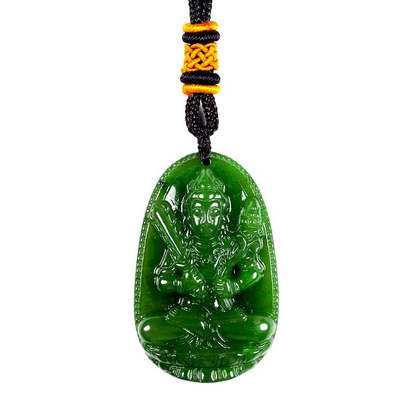 和田碧玉_八大守护神: 虚空藏菩萨 (牛 虎) 中国结吊坠 - 项链 - 玉石 绿色