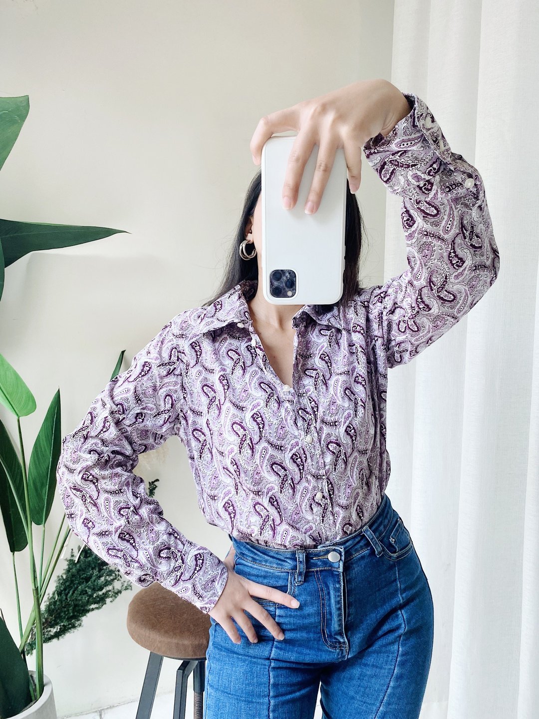 marco pecci 纯紫变形虫 古着翻领纯棉衬衫上衣 vintage Shirt - 女装衬衫 - 棉 紫色
