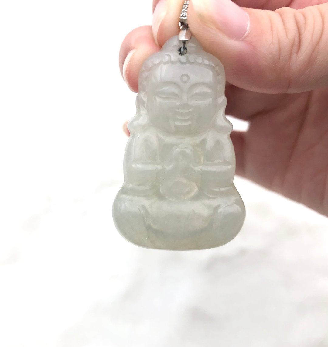 宝宝佛-缅甸细糯冰晴底A货翡翠吊坠项链/925银扣/生日/孩子/平安/ - 项链 - 玉石 透明